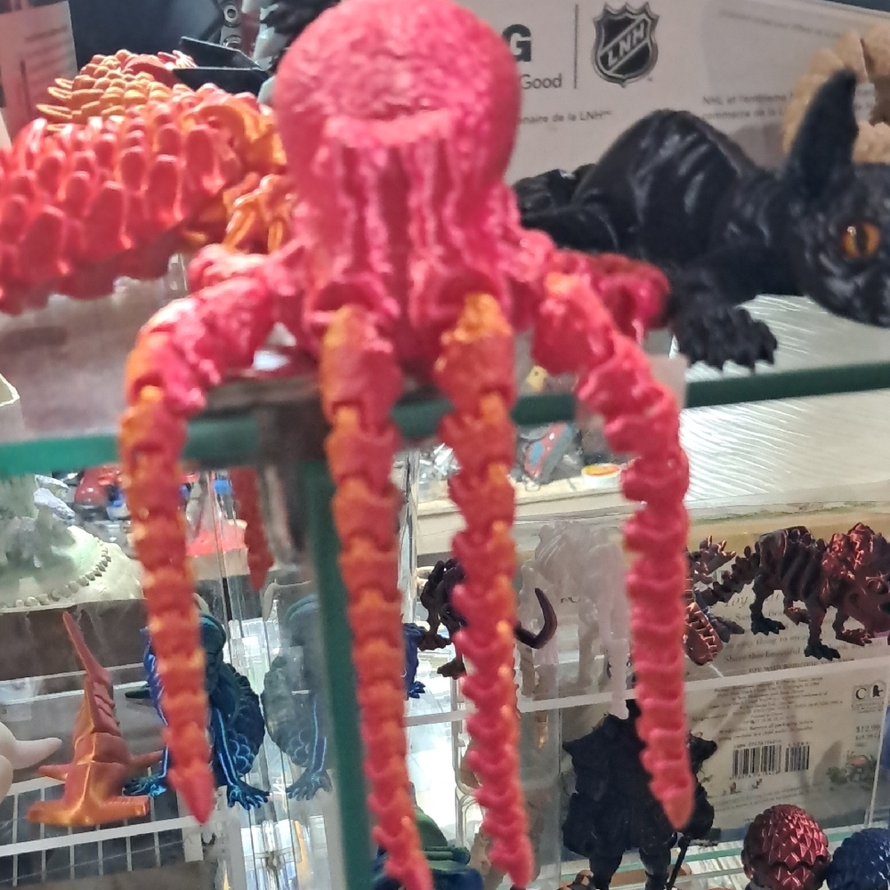 Vibrant Pink and Orange Octopus Figurine
